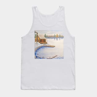 Cabin at the Lake in the Winter Season Tank Top